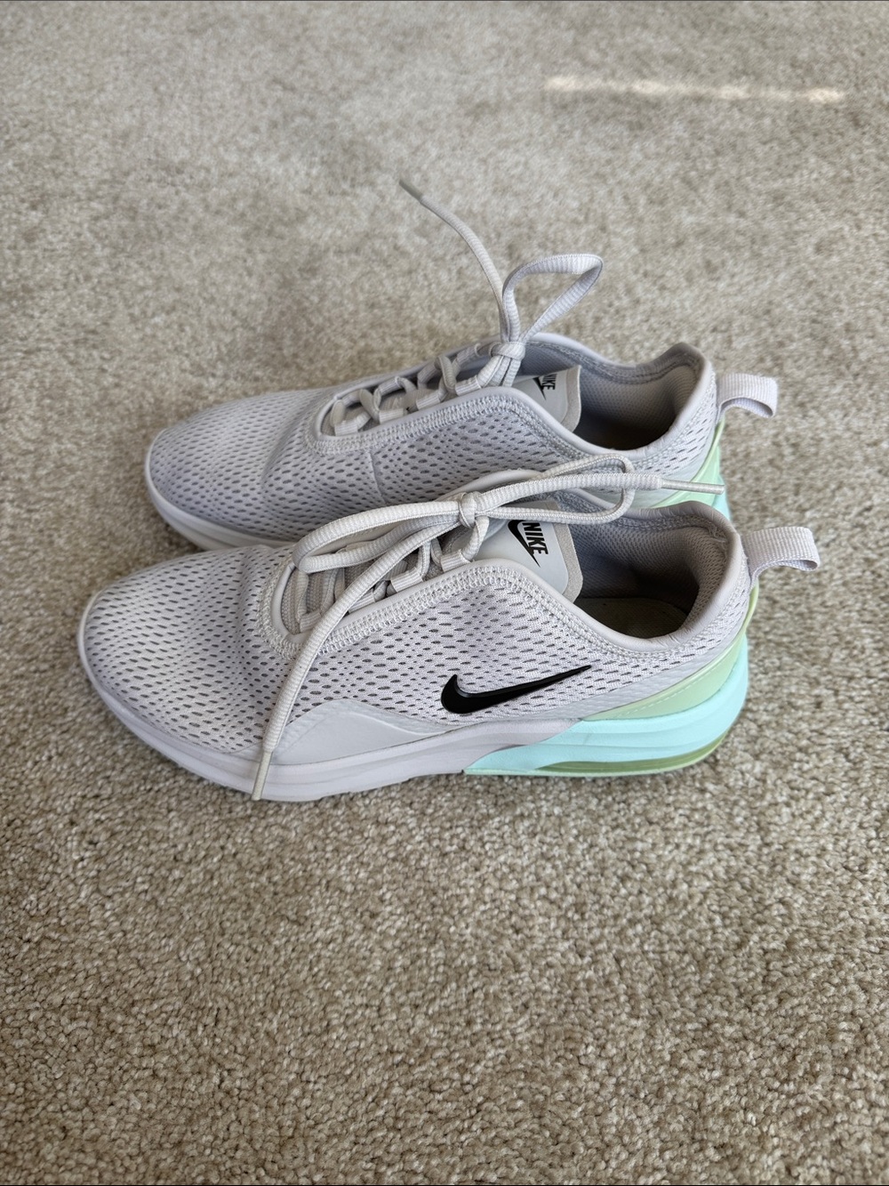 Women’s Nike Air Mesh Sneakers in Light Gray with Mint Accent